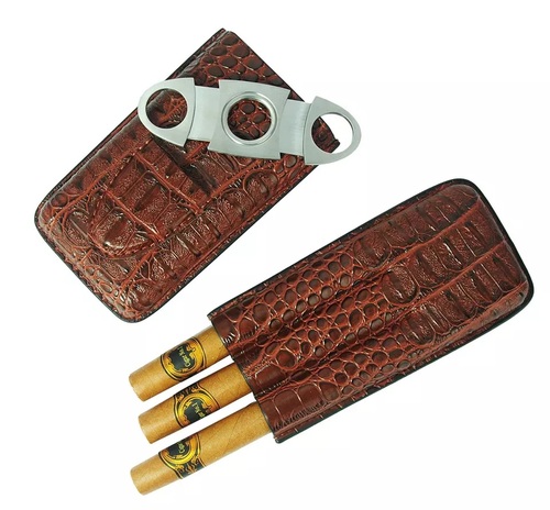 3 CT PU Leather Cigar Case Dark Brown