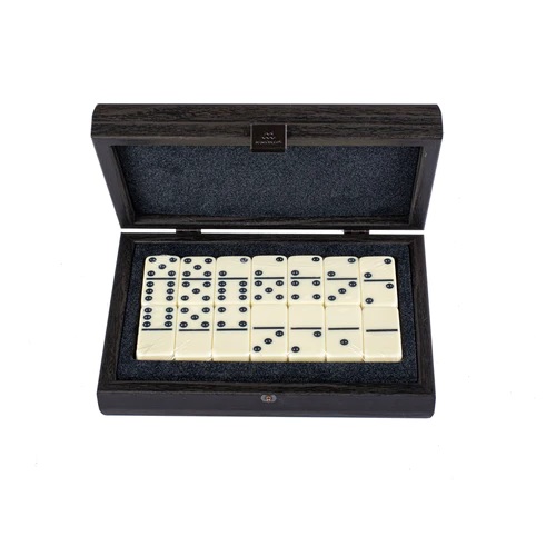 Domino Set in Dark Grey colour Leatherette wooden case