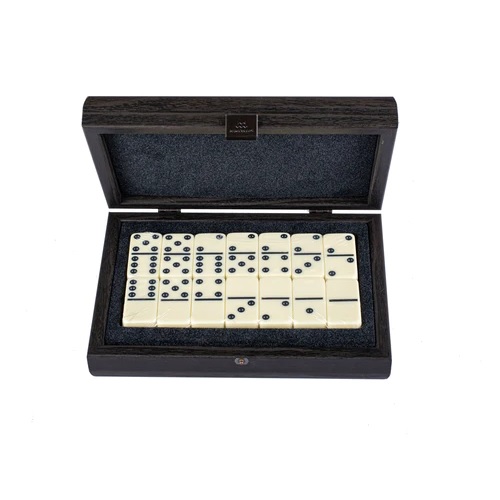 Dominoes in Dark Grey Leather Croc tote wooden case