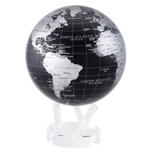 8.5 Inch Black & Silver Gloss Rotating Globe
