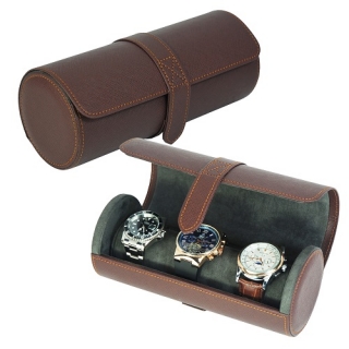 3 Slots Leather Watch Case - Brown