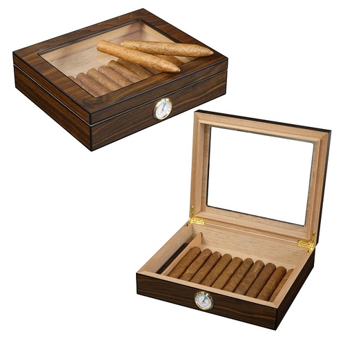 12-20 CT Walnut Cigar Box with Glass  Top
